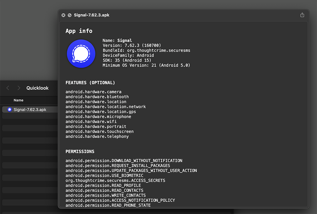 QuickLook for APK file